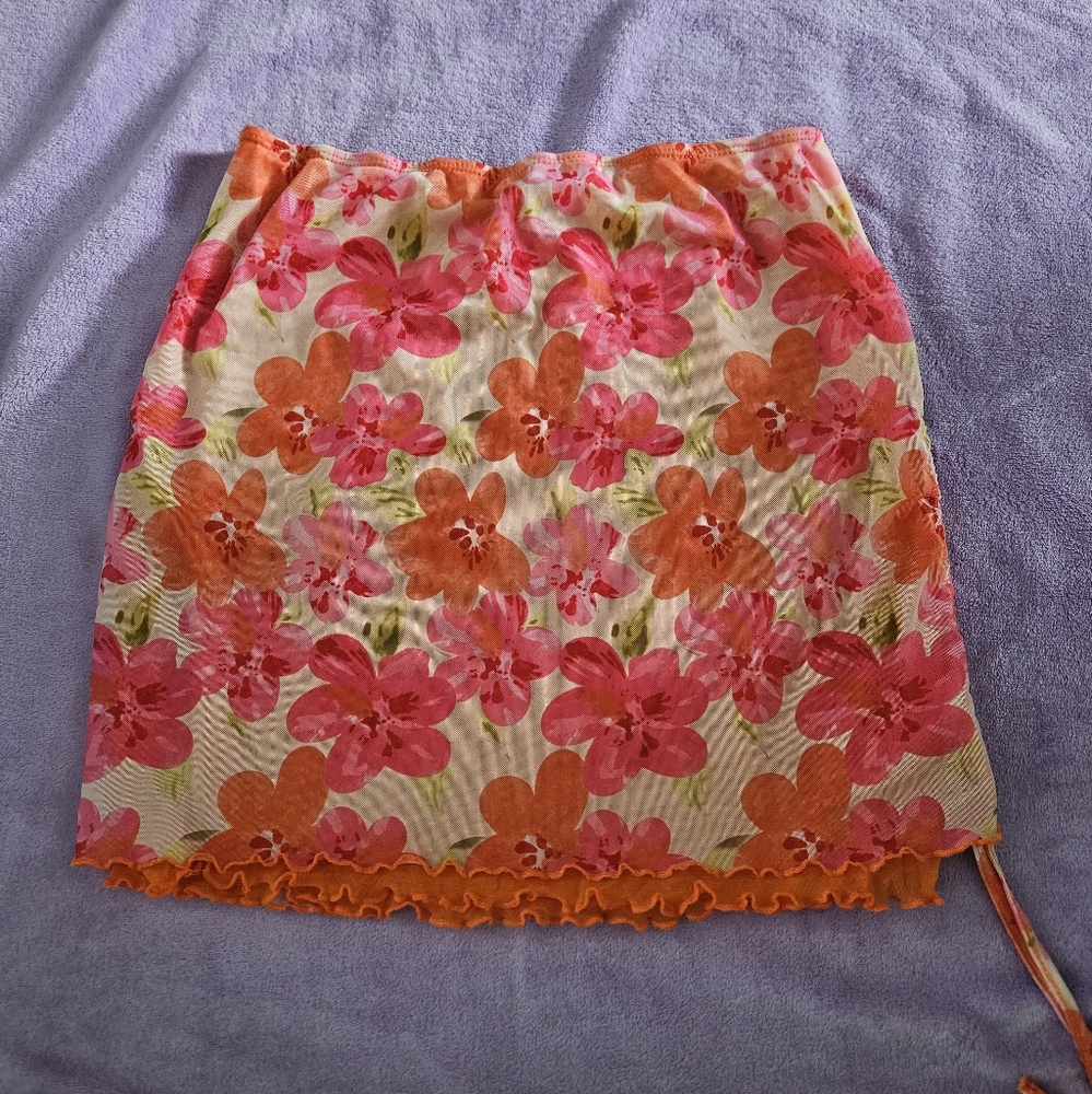 SHEIN Pink and Orange Floral Swimwear Cover Up